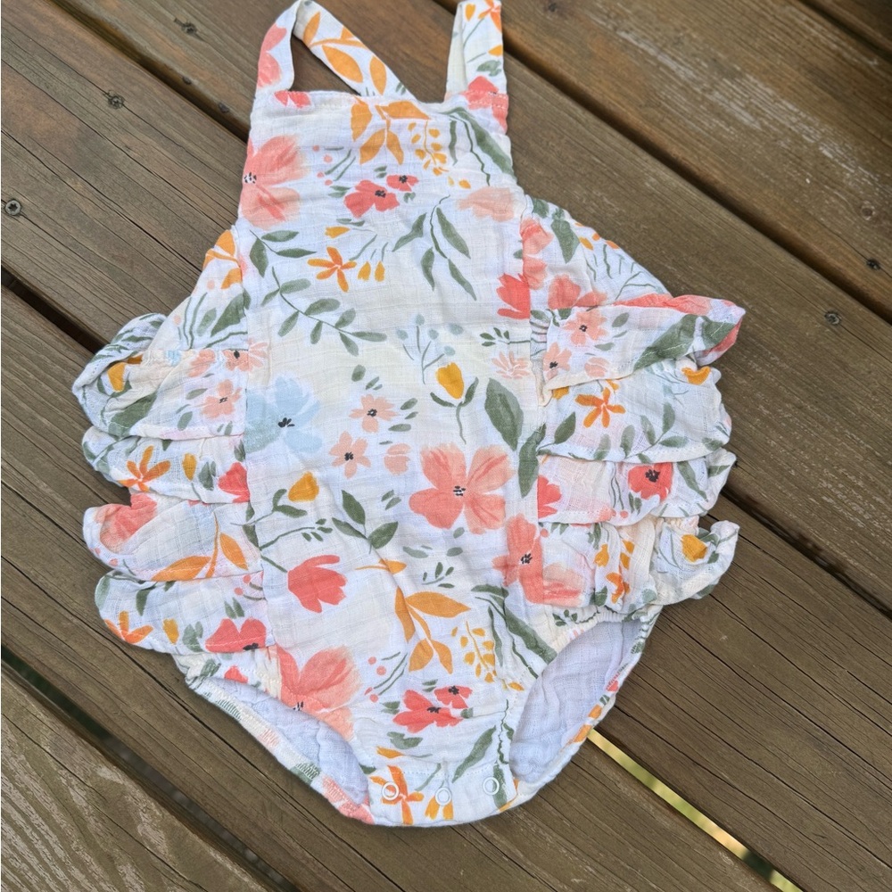 Angel Dear Floral Baby Romper with Ruffle Details